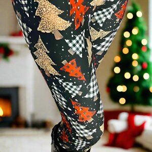 🎄OS/TC/TC2 NEW Womens Plaid Christmas Tree Leggings YOGA WAIST Soft Yoga Pants